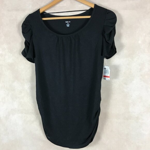STYLE & CO. Short Sleeve Ruched Black Knit Top NWT XS - Picture 1 of 5